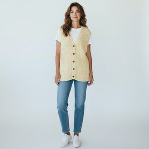 Vintage Hand Knit Button Down Wool Sweater Vest Ivory OS Unisex Grandpa